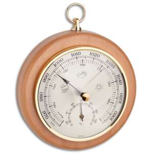 Barometr z termometrem 45.1000.05 na drewnianym odwrocie w kolorze naturalnym