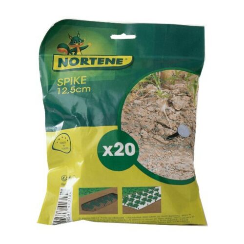 NORTENE Spike 12,5cm talajtakaró rögzítő tüske, 20db/csomag, fekete műanyag rögzítőelem kerti hálóhoz, gyomvédő fóliához és talajtakaró anyagokhoz. - Rögzítő
