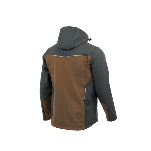 Sara Comfort Plus softshell kabát, barna és sötétszürke, hátsó nézet - Sara