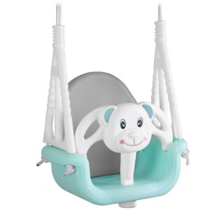 RicoKids Detská hojdačka 3v1 s medvedíkom, proti pádu a s opierkou chrbta, od 6 mesiacov, 30 kg - tyrkysová, sivá