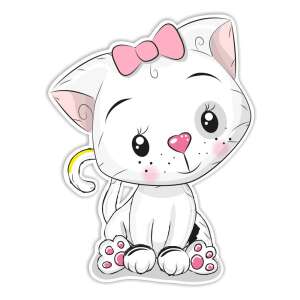 Marko Falidekor SRP-021 süße Cartoon-Katzen-Wandaufkleber, weiße Katze mit rosa Schleife, Kinderzimmerdekoration - Wandsticker für Kinder