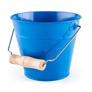 Găleată metalică albastră cu mâner din lemn, jucărie pentru nisip - Jucari pe nisip