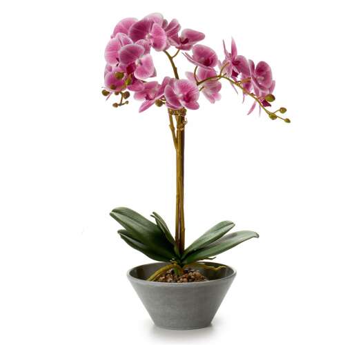 Élethű lila orchidea szürke cserépben 47cm 44080010