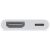 Közelkép a Lightning-HDMI adapter portjairól, HDMI és Lightning csatlakozókkal.