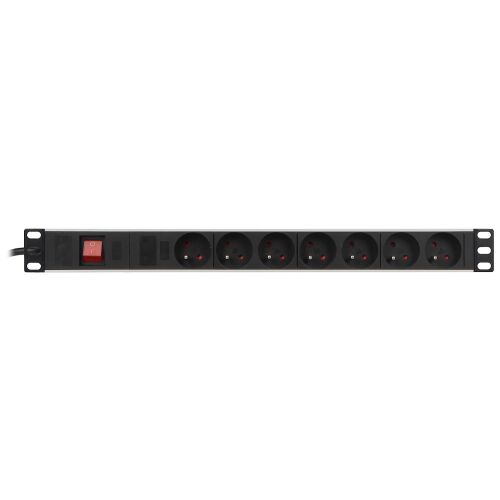 PD-7/RACK elosztó 7 aljzattal és kapcsolóval, elölnézet - Rack szekrény kiegészítő