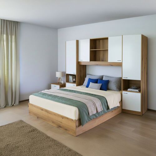 Ágy felépítménnyel, 160x200, fehér magasfényű HG, MILAGA 155827875 - Ágy