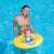 Baby in Bestway Baby Seat, yellow inflatable ring with back support for babies, in a swimming pool