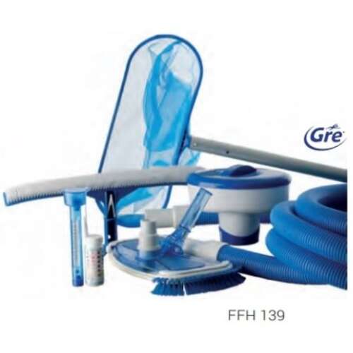 Gre complete pool maintenance kit with vacuum, brush, net, telescopic pole, and accessories
