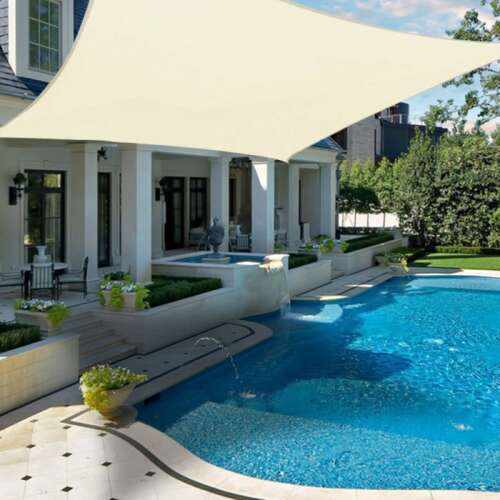 Beige rectangular sun sail, 3x4 meters, for patio, balcony, and garden, waterproof polyester, Napvitorla brand