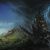 Sötét fantasy tájkép illusztráció a Genesys RPG szabálykönyvből, egy kastéllyal és egy sárkány csontvázzal