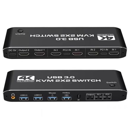Polion 2xHDMI 4xUSB 3.0 KVM kapcsoló elölről és hátulról - KVM switch