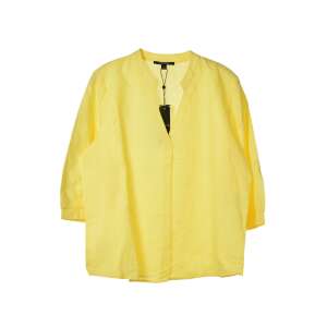 Yellow linen blend v-neck blouse with 3/4 sleeves - Comma