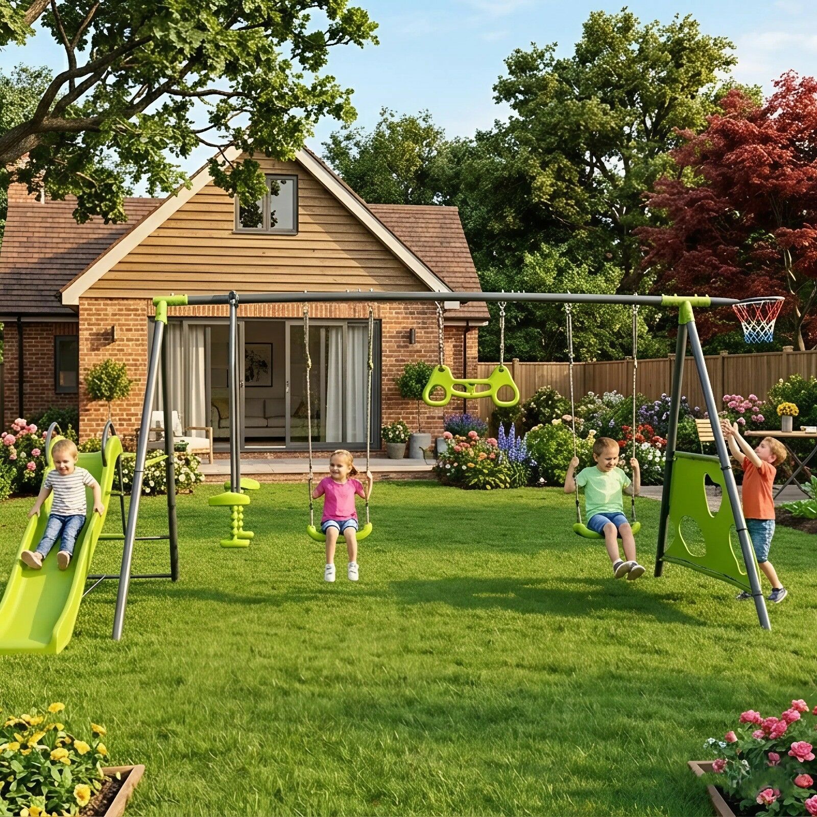 Pepita 7in1 kerti Játszótér csúszdával és kosárlabda gyűrűvel - l...