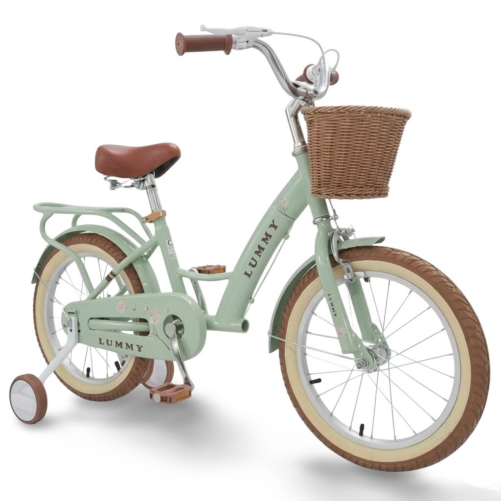 E-shop Detský bicykel Lummy s košíkom a pomocnými kolieskami 16" – Zelený