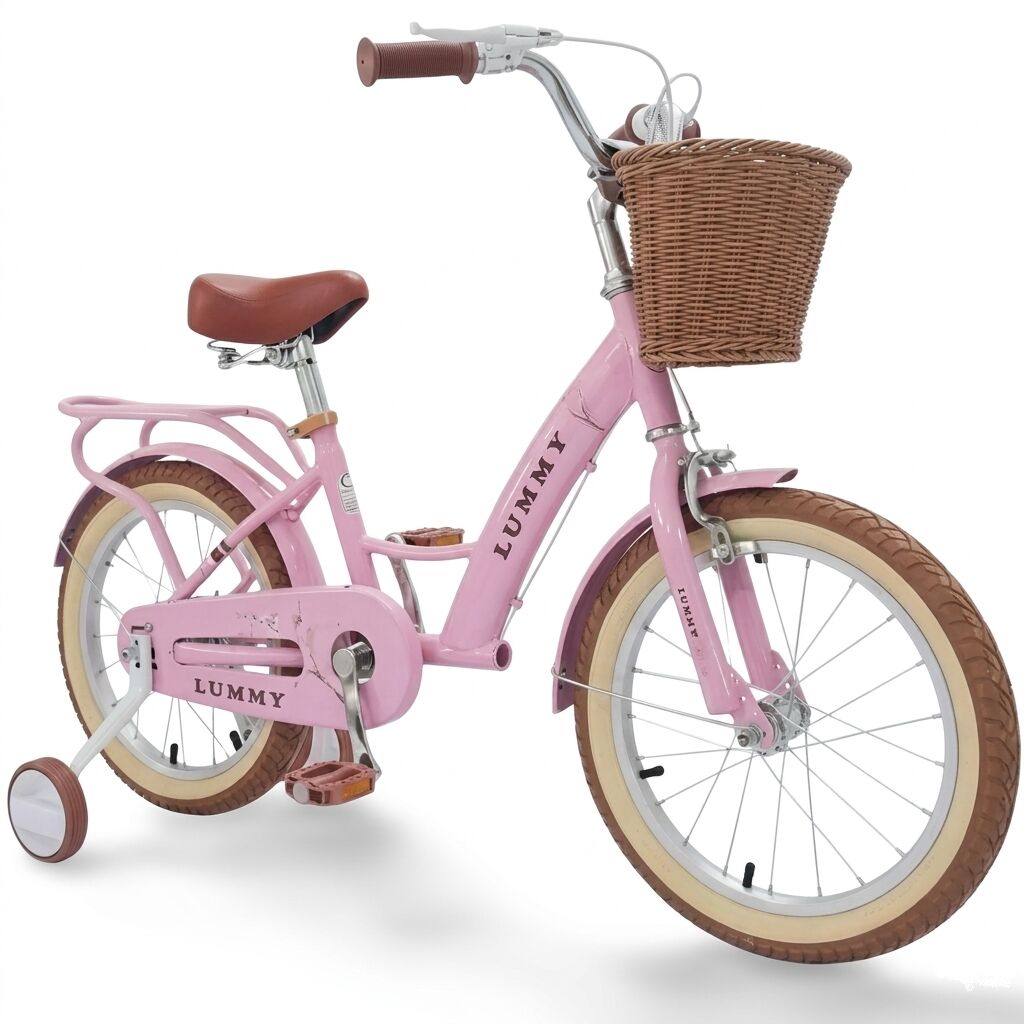 E-shop Detský bicykel Lummy s košíkom a pomocnými kolieskami 16" - Ružový