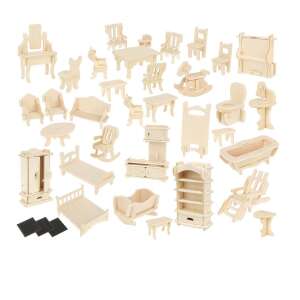 175 darabos, összerakható, kreatív fa baba bútor készítő szett, komplett berendezés babaházba (BB9423) 44195617 Játékbútorok