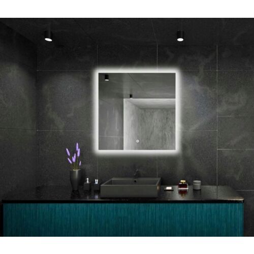LED-es megvilágítású tükör 75x75, vízálló, IP65, érintőkapcsolóval