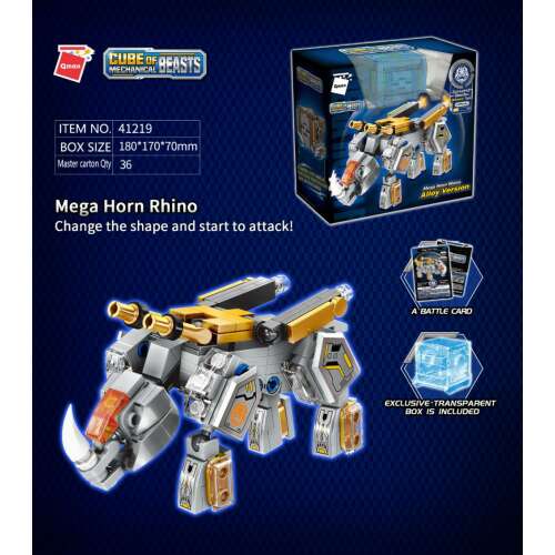QMAN Cube of Beasts Mega Horn Rhino jucărie de construcție, asamblat ca un rinocer