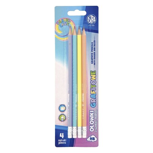 Astra Pen Pasztell Grafitceruza HB radírral, háromszögletű, 4 darabos szett - Grafitceruza