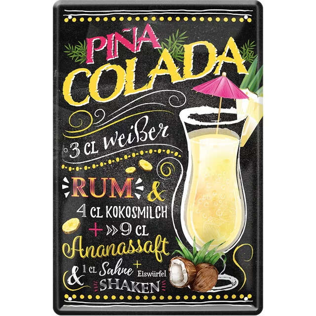 RETRO Pina Colada - Cocktail - Fémtábla