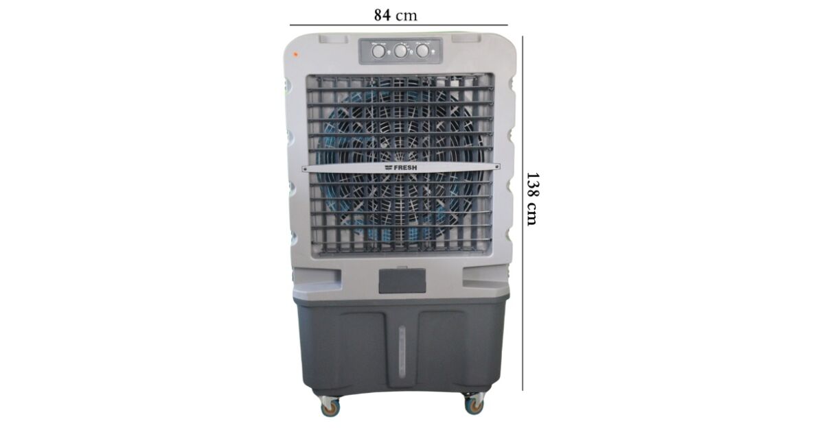Chladič vzduchu JUMBO 120L, prietok 11000 m³/h, 350W, AGri, 120l nádrž, 4D chladenie, SWING, automatický prívod vody, pre 100 m², vnútorné/vonkajšie použitie, pre terasy / haly / komerčné priestory / trhy / pláž / bazén, Rozmery: 840 x 1380 x 590 mm 157215283