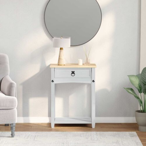 vidaXL Konzolasztal fiókkal Fehér 55 x 35 x 73 cm Tömör fenyőfa 161484036 - Konzolasztal