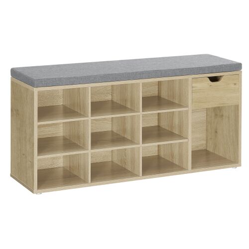 Cipőszekrény üléssel - artisan - LHS024B88 cipőtároló pad szürke párnázott ülőkével és tölgy színű kivitelben - Tároló pad és ülőke