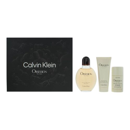 Calvin Klein Obsession férfi ajándékszett eau de toilette-tel, borotválkozás utáni arcszesszel és dezodorral. - Férfi parfüm szett