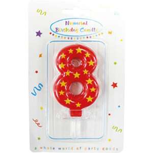 Червена свещ за рожден ден с номер 8 с жълти звезди, цифрова свещ - Реквизит за партита