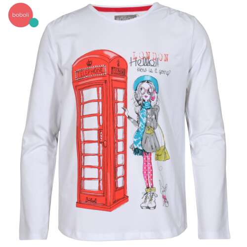 Boboli Hello London! Mädchen Langarm-T-Shirt mit rotem Telefonzellen-Druck