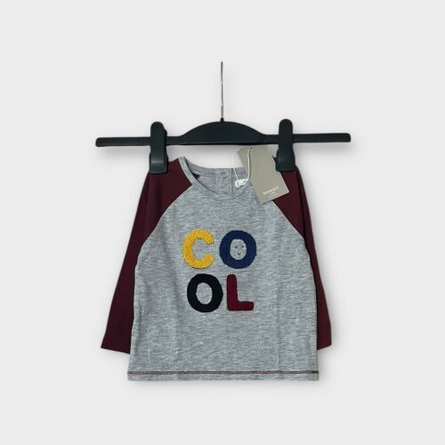 Mango kisfiú hosszú ujjú póló COOL felirattal, szürke és bordó 