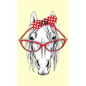 Kôň s červenými okuliarmi a červenou bodkovanou mašľou, ilustrácia - Kúpanie & Starostlivosť o bábätká