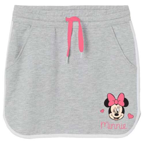 Sivá sukňa pre dievčatá s Minnie Mouse, s ružovou šnúrkou a bielym lemom