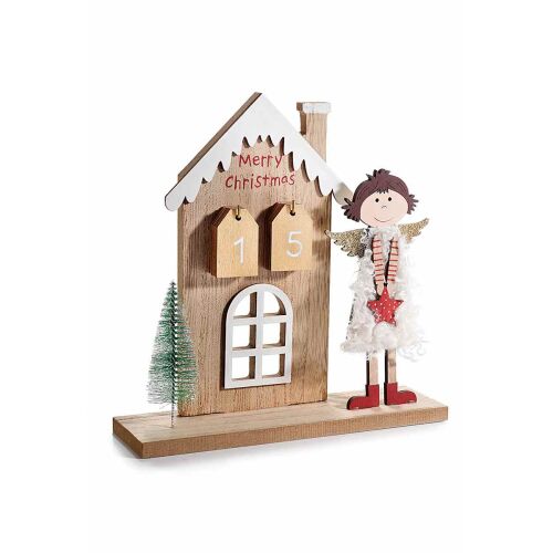 Calendar Craciun Fetita, fa ház alakú adventi naptár angyal figurával, karácsonyi dekoráció - Adventi naptár