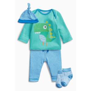Baby-Jungen-Dino-4er-Set, bestehend aus Langarm-T-Shirt, Hose, Mütze und Socken - Kindermützen, Sets