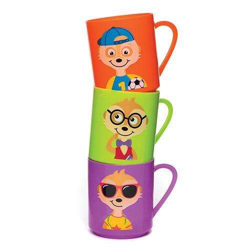 Zestaw 3 plastikowych kubków z uroczymi wzorami wiewiórek, idealny dla dzieci