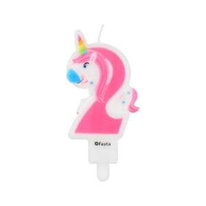 Lumânare de ziua de naștere cu numărul 2 în formă de unicorn roz, marca Festa - Decoratiuni pentru tort
