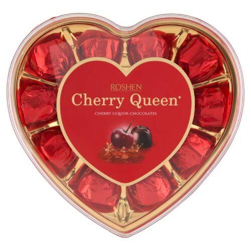 Roshen Cherry Queen cseresznyelikőrös desszert csokoládé szív alakú dobozban - Csokoládé
