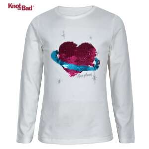 Knot So Bad biele tričko s dlhým rukávom pre dievčatá s reverzibilným srdcom a planétou z flitrov - Knot So Bad