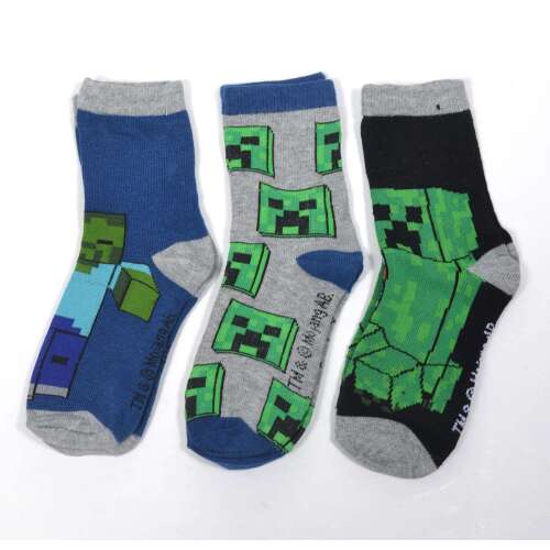 Minecraft комплект чорапи с 3 чифта за деца, с сини, сиви и черни чорапи с мотиви Minecraft Creeper