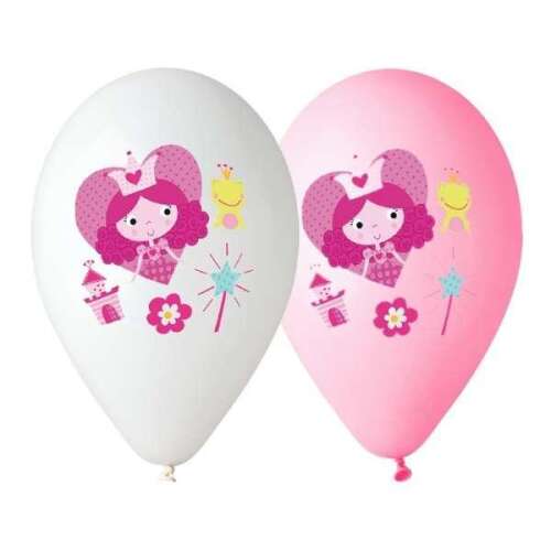 Prinzessinnenballons, 5er Pack, rosa und weiße Latexballons mit Prinzessinnen-Design