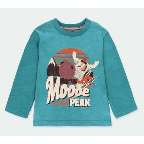 Koszulka z długim rękawem Boboli dla chłopców z motywem jelenia, niebieska, 5-6 lat