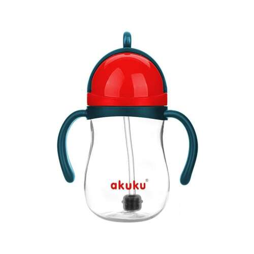 Akuku 280 ml piros itatópohár szívószállal csecsemőknek és kisgyermekeknek