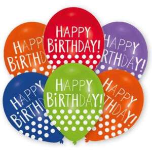 6er Pack Happy Birthday Luftballons mit weißen Punkten auf buntem Hintergrund - Luftballons