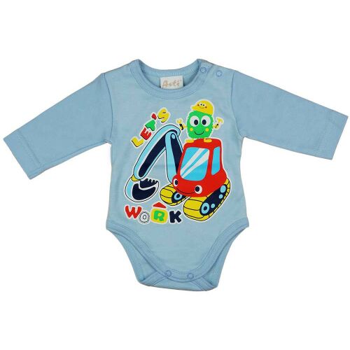 Hosszú ujjú baba body munkagépes mintával 157456955 - Divat és öltözködés