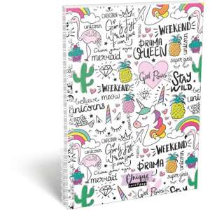 Caiet A4 cu linii, cu un design cu unicorn și alte doodle-uri drăguțe, de la Unique Lolly Pop - Caiete