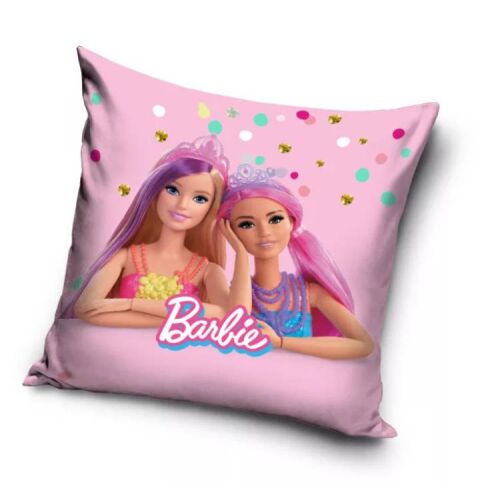 Barbie díszpárna, rózsaszín párna Barbie karakterekkel, lány szoba dekoráció 