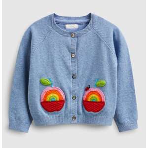 Cardigan tricot albastru cu broderie cu mere cu curcubeu pentru fetițe mici de la Next - Next