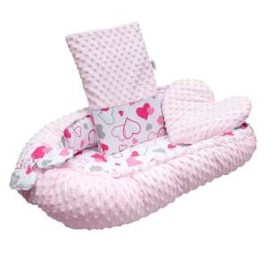 Luxus babafészek párnával és paplannal New Baby Minkyből rózsaszín szívecskék 44263633 Babafészkek