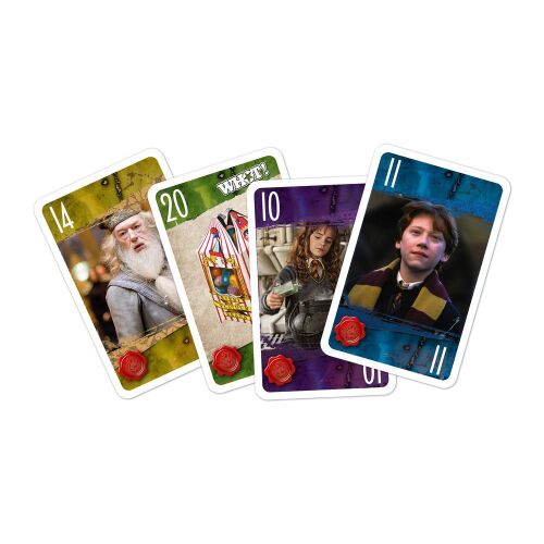 WHOT! Harry Potter kártyajáték kártyái Dumbledore, Hagrid tortája, Hermione Granger és Ron Weasley szereplésével - Winning Moves